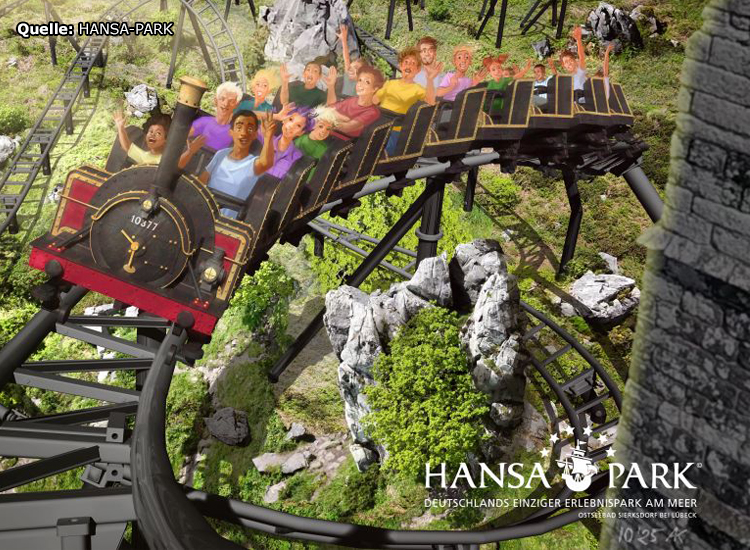 Cornwall Coaster - Artwork Achterbahnzug in der Felslandschaft