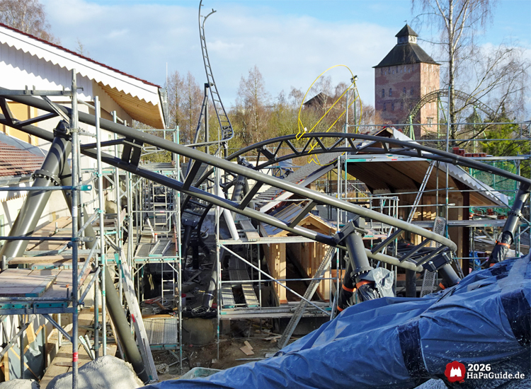 Cornwall Coaster - Blick in das Schienengewirr der Baustelle im März 2026