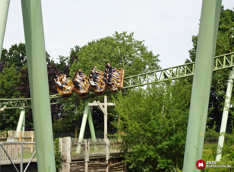 Der Schwur des Kärnan - Leicht übergeneigter Zug passiert die Eisenbahnbrücke am Wikingerland
