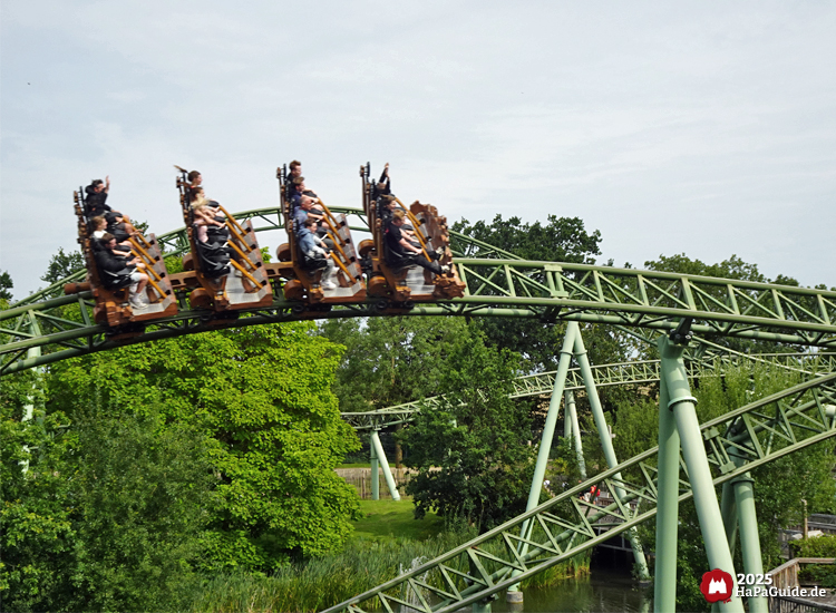 Der Schwur des Kärnan - Seitliche Zugansicht vor Schienengewirr