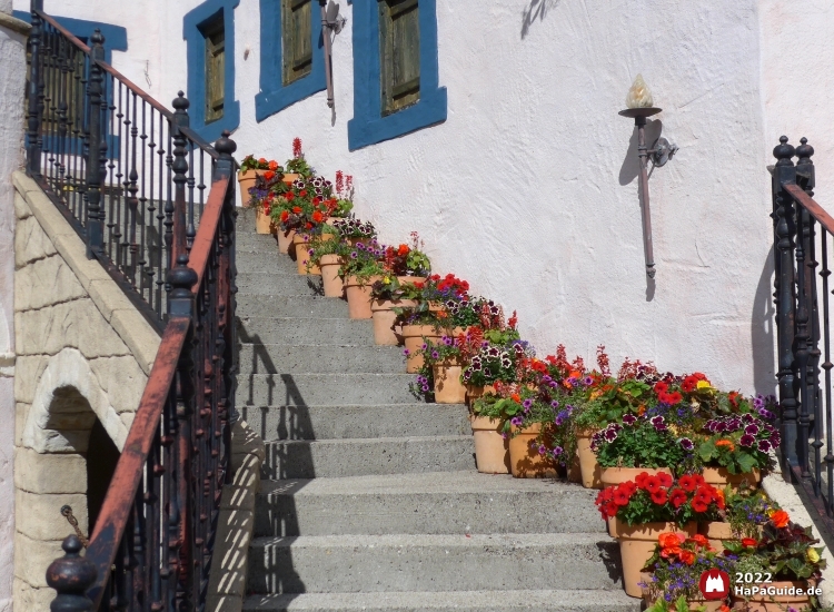 Treppe mit bunten Sommerblumen