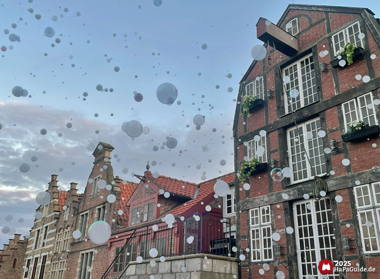 Herbstzauber am Meer - Nebel gefüllte Seifenblasen vor den Fassaden der Hanse in Europa