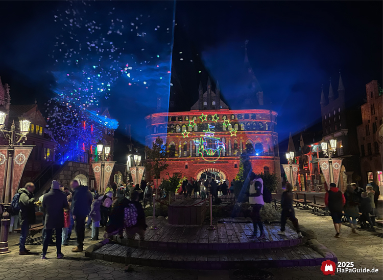 Herbstzauber am Meer - Seifenblasen, Laser und Projektionen am Holstentor des Hansa-Park