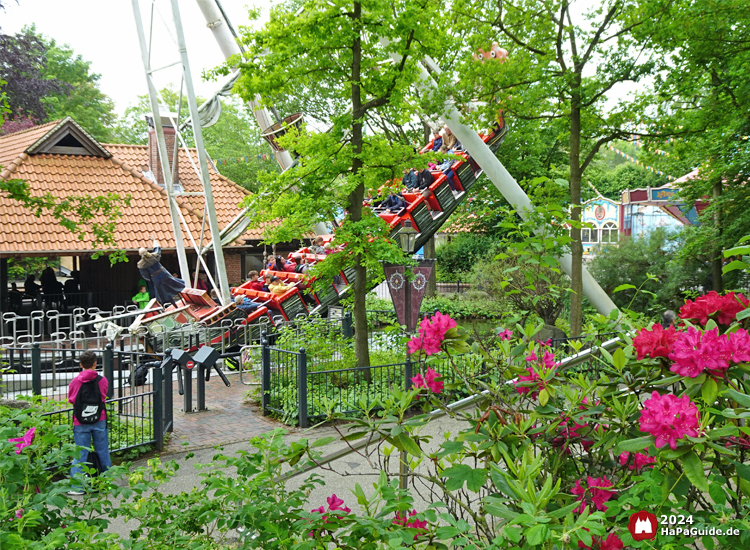 Schiffschaukel - Ausschwung hinter Blumen